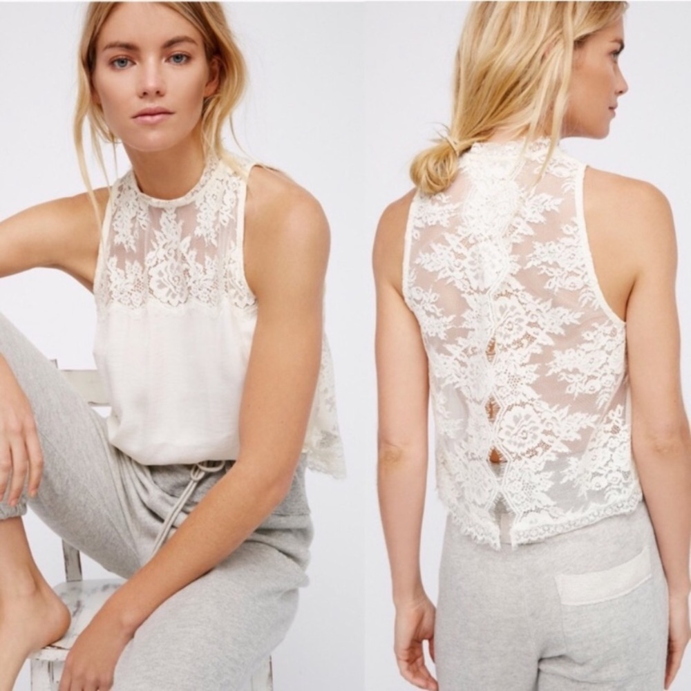 Free People Tied to You Lace Top in Ivory